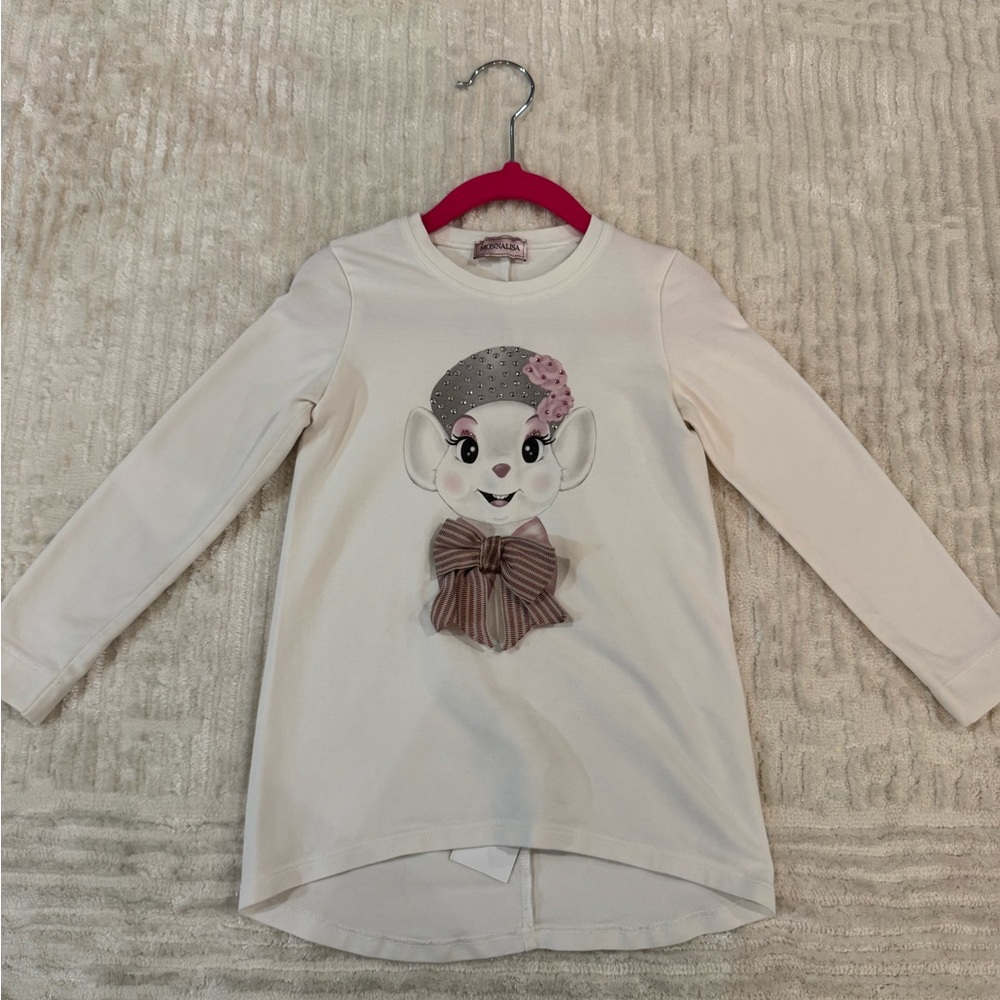 Cream Kids Top with Mouse Design